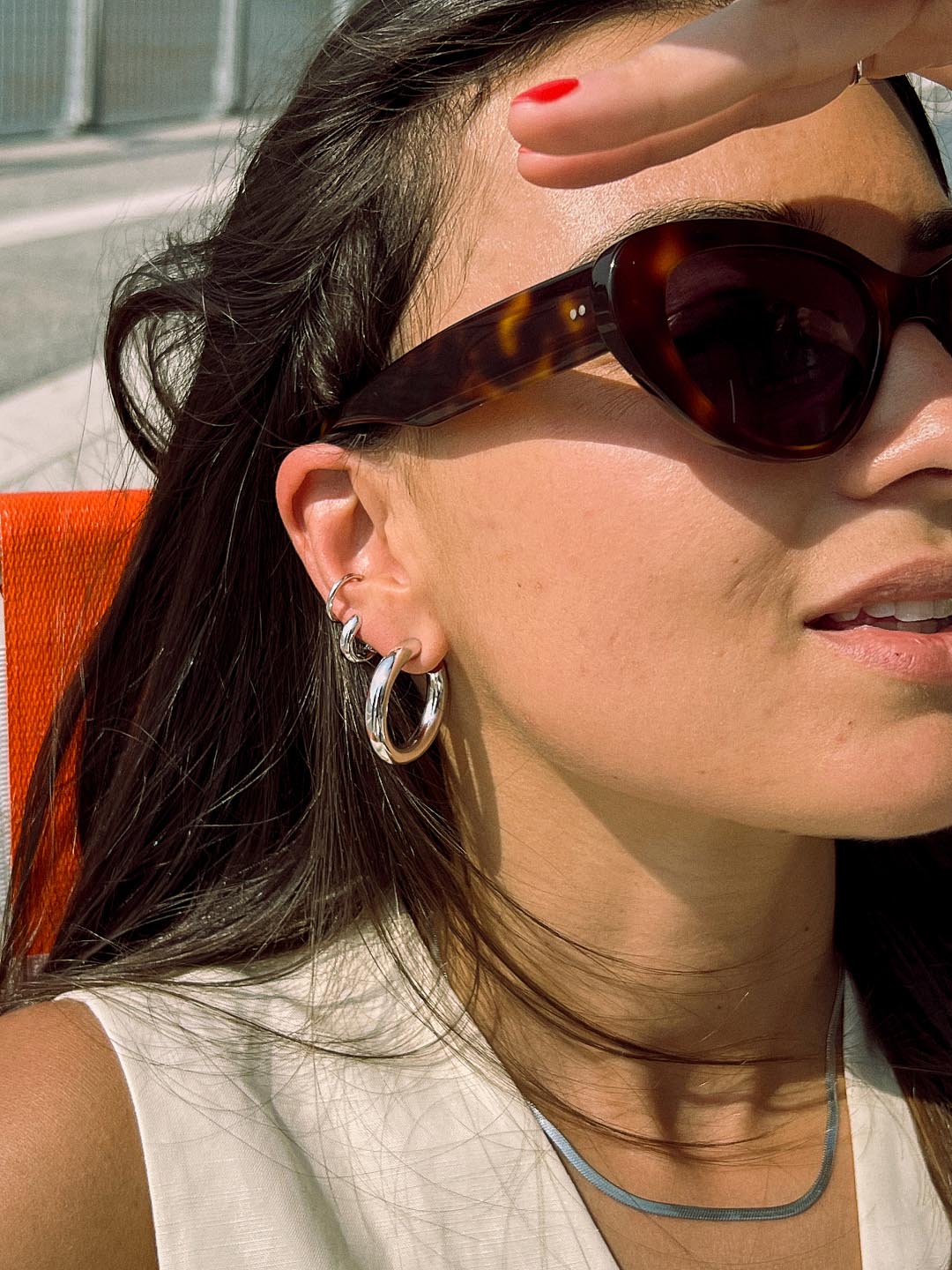 Bold Huggie Hoops - Giulia Silver - Image 4
