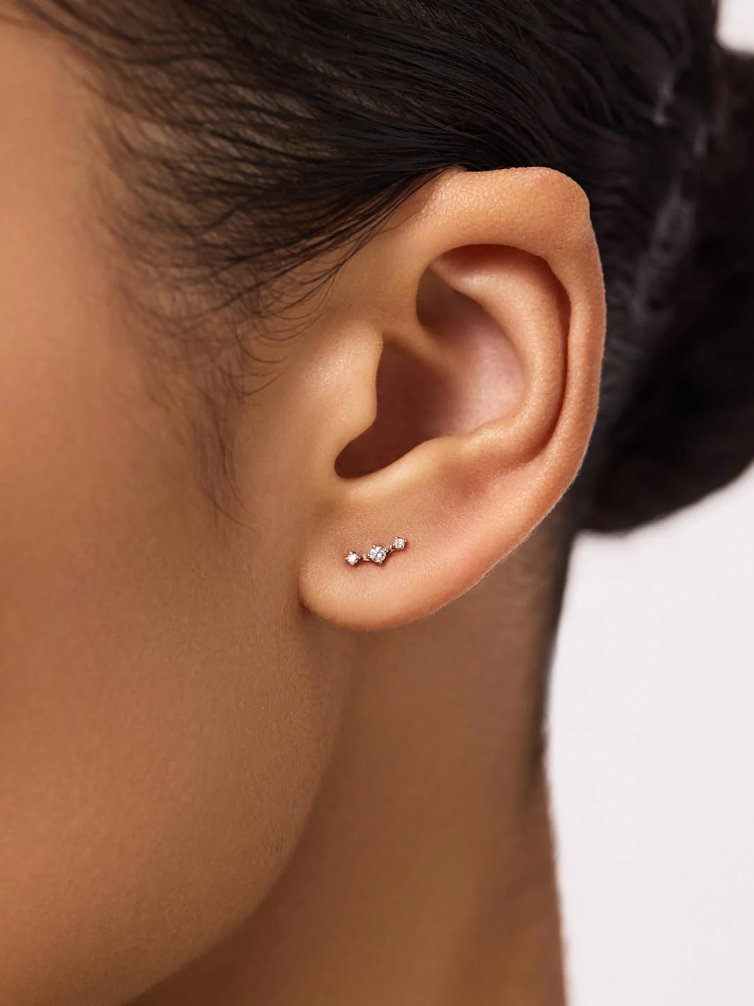 Gold Stud Earrings - Triple Diamond Studs - Image 3