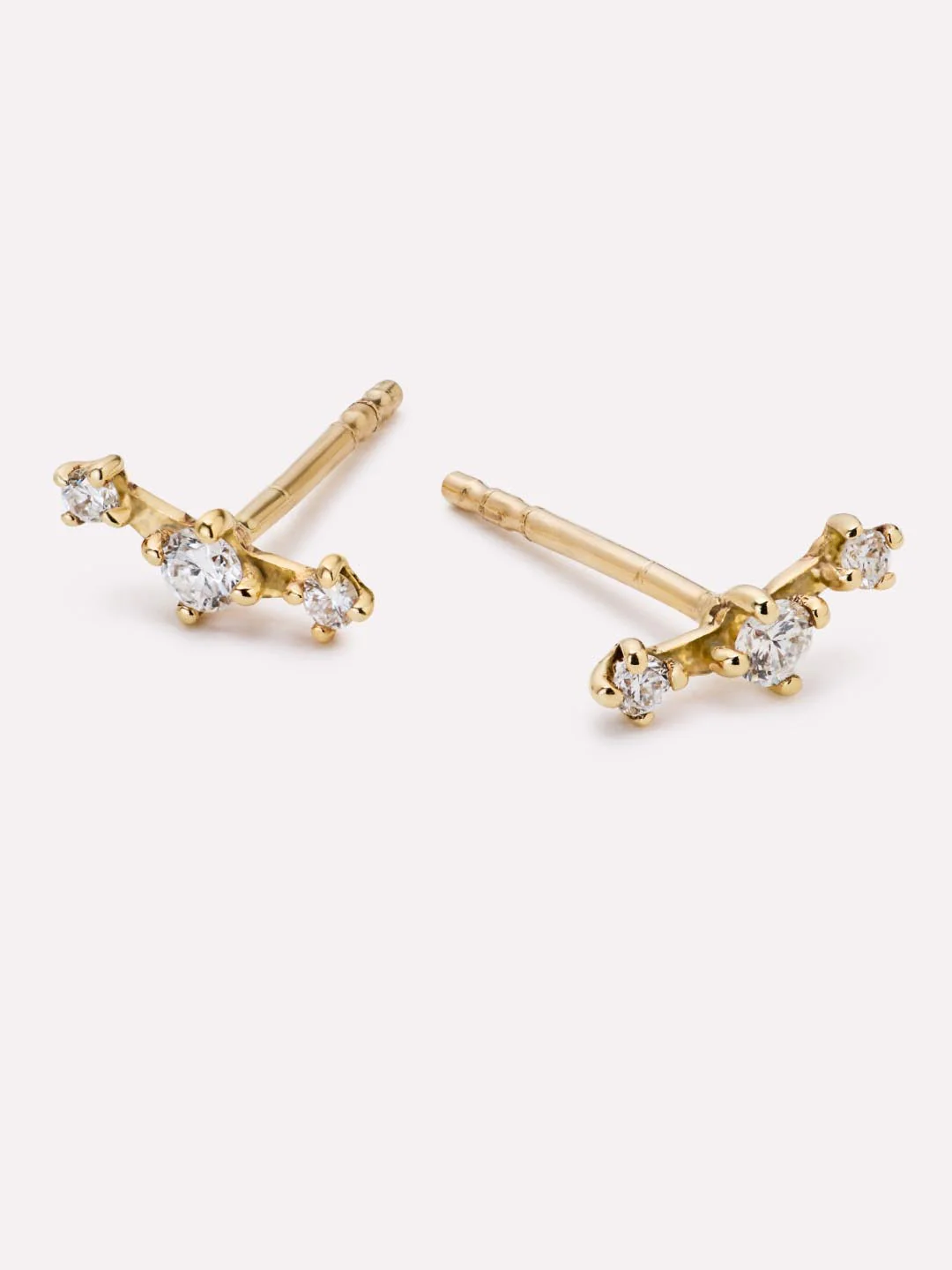 Gold Stud Earrings - Triple Diamond Studs - Image 5