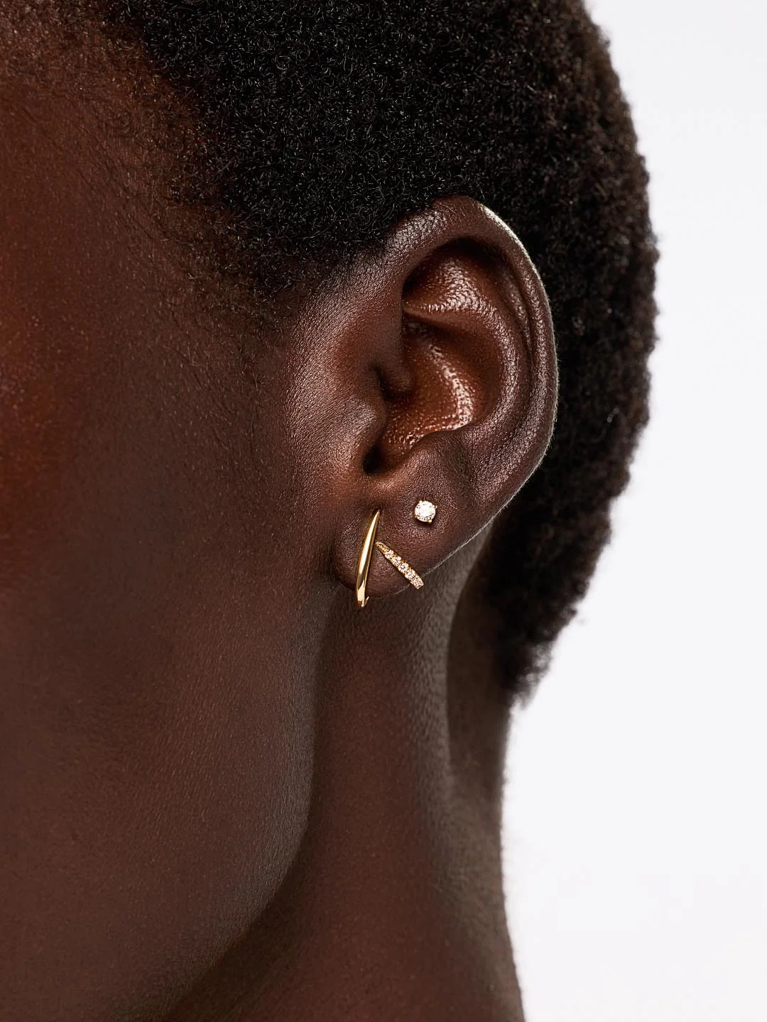 Solid Yellow Gold - Diamond Aurora Huggie Studs - Image 2