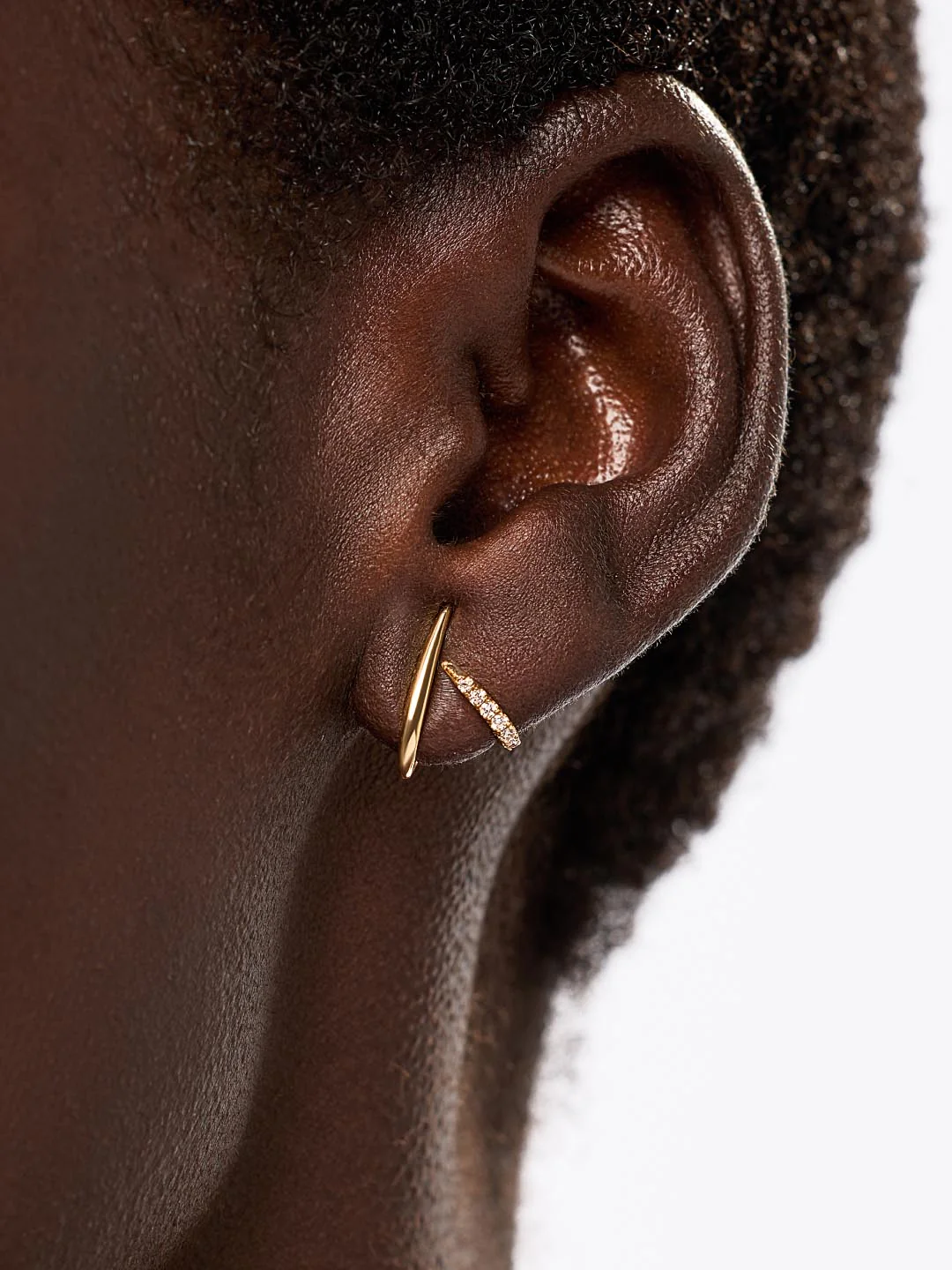 Solid Yellow Gold - Diamond Aurora Huggie Studs - Image 3