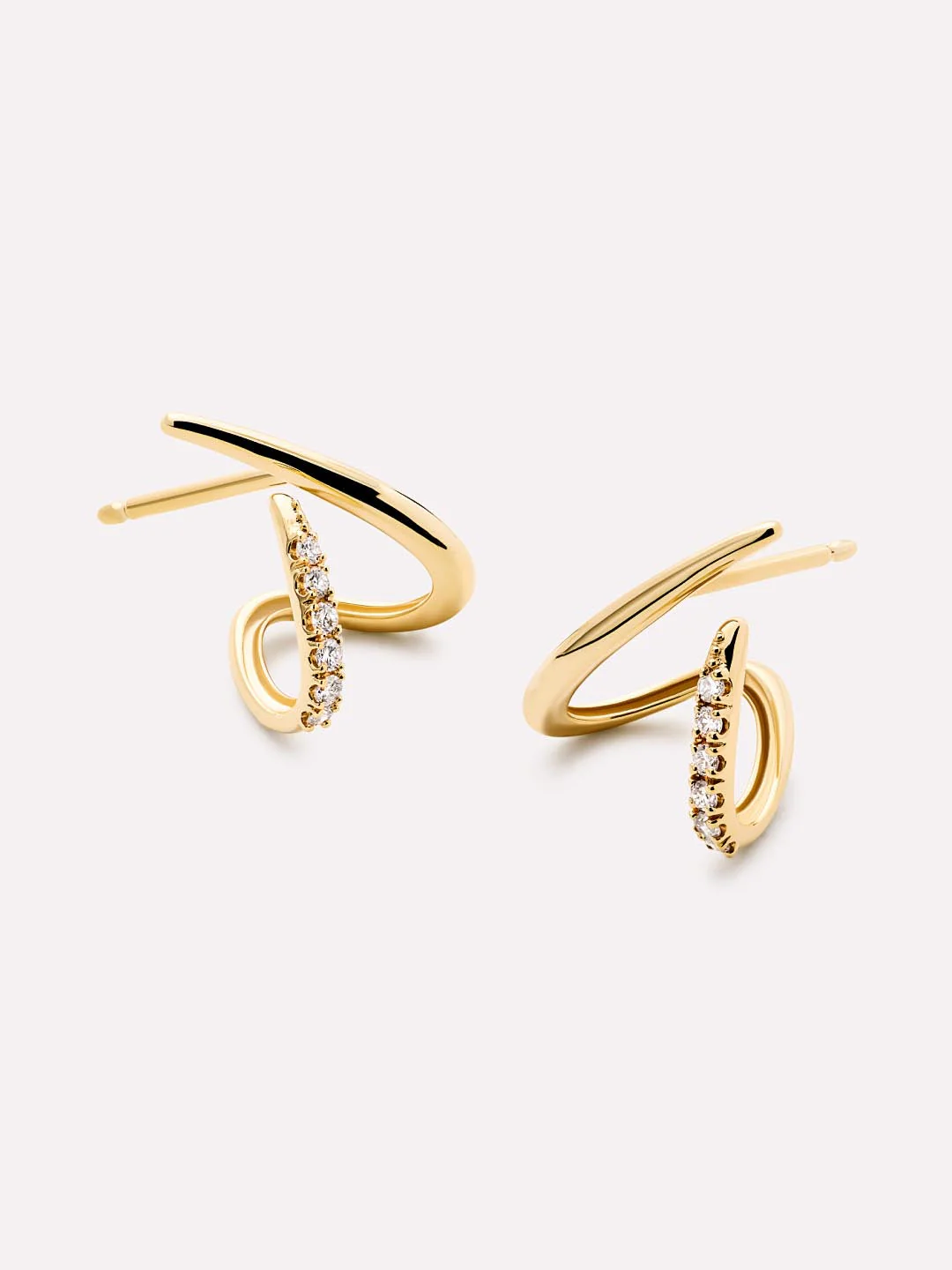 Solid Yellow Gold - Diamond Aurora Huggie Studs - Image 5